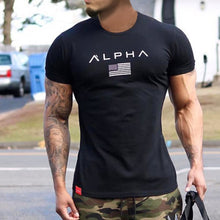 Load image into Gallery viewer, Men Short sleeve Cotton T-shirt Casual Black Print t shirt Gym Fitness
